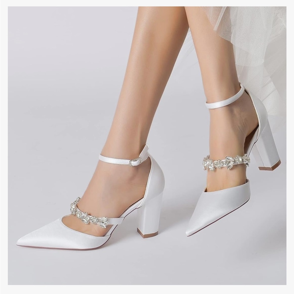 Women's Block Heel Satin Bridal Wedding Shoes